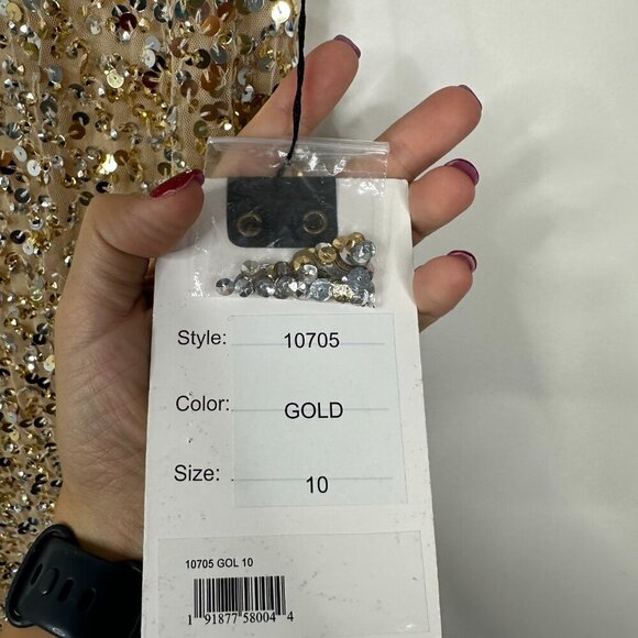 NWT Mac Duggal Sequined Low Back Slip Gown Gold 10 #8474 - Picture 6 of 8